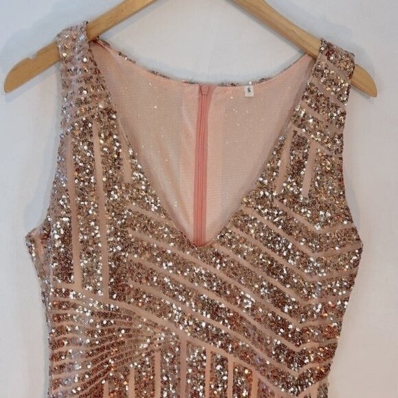 Rose gold Sequin sleeveless A-line mini dress size small - Picture 5 of 10